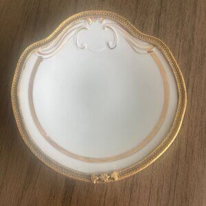 Vintage Golden Color Trimmed Porcelain Dish With Ornate Detailing